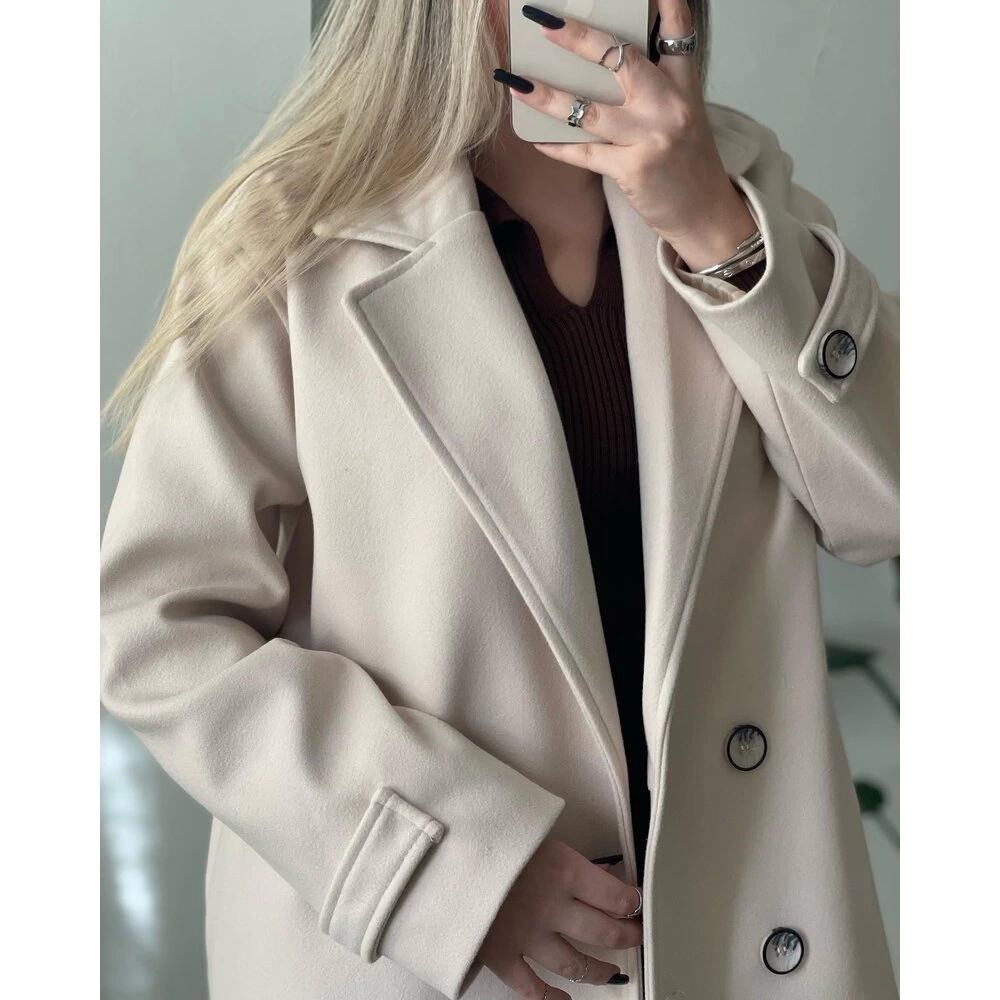 Blazer Model Taş Rengi Kaşe Kaban