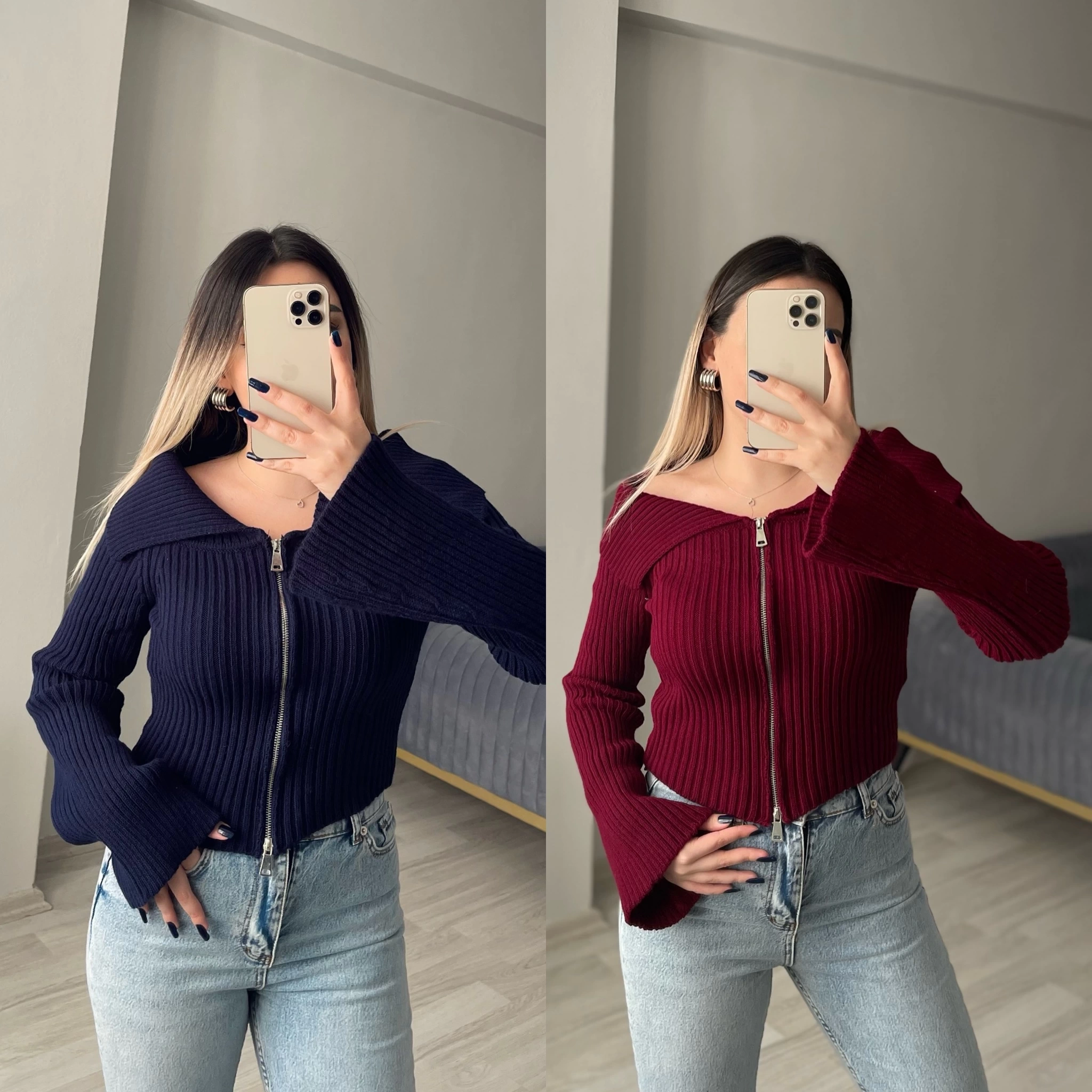 Fermuar Detaylı Triko Bluzler