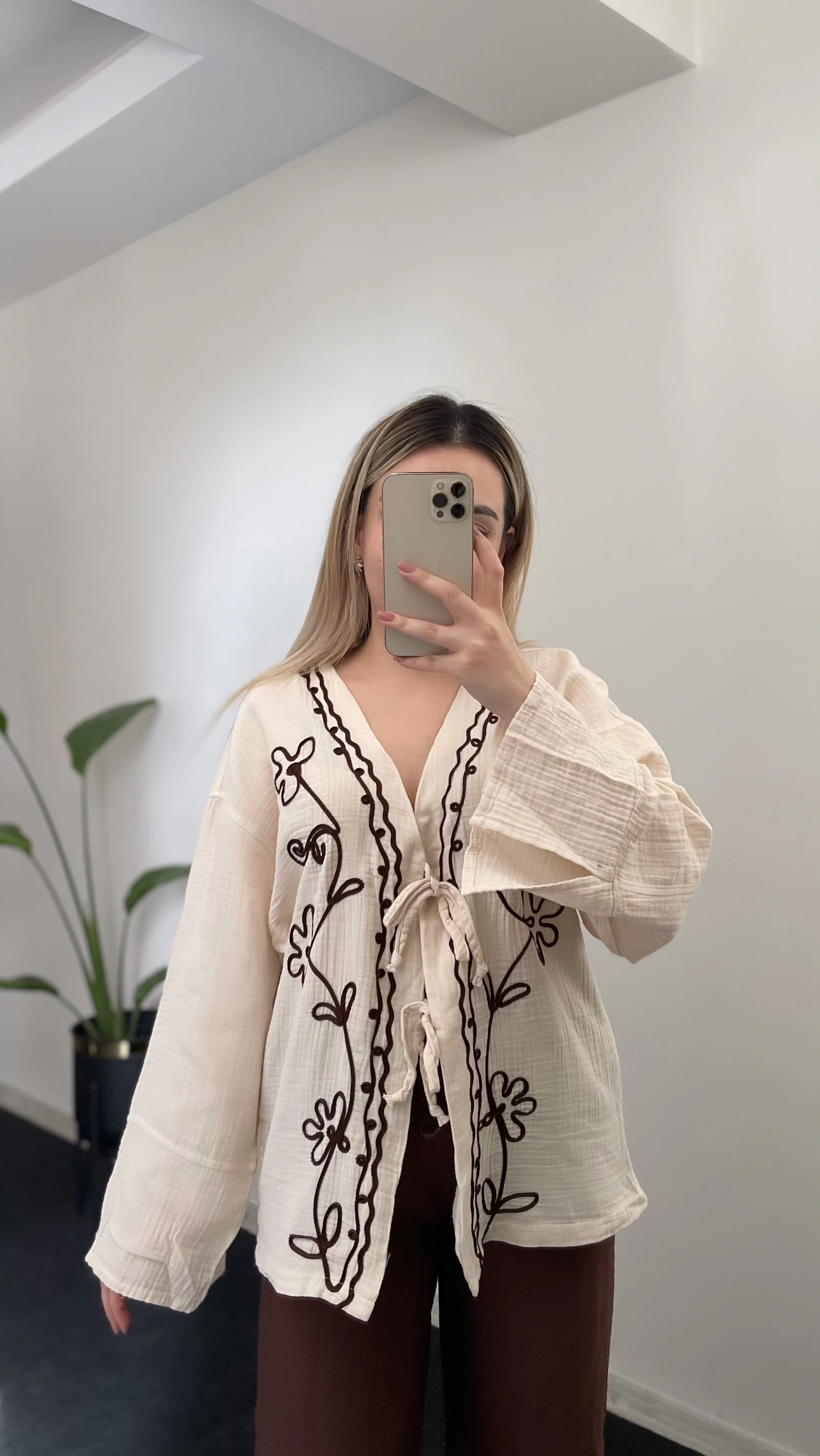 Nakışlı Müslin Kimono