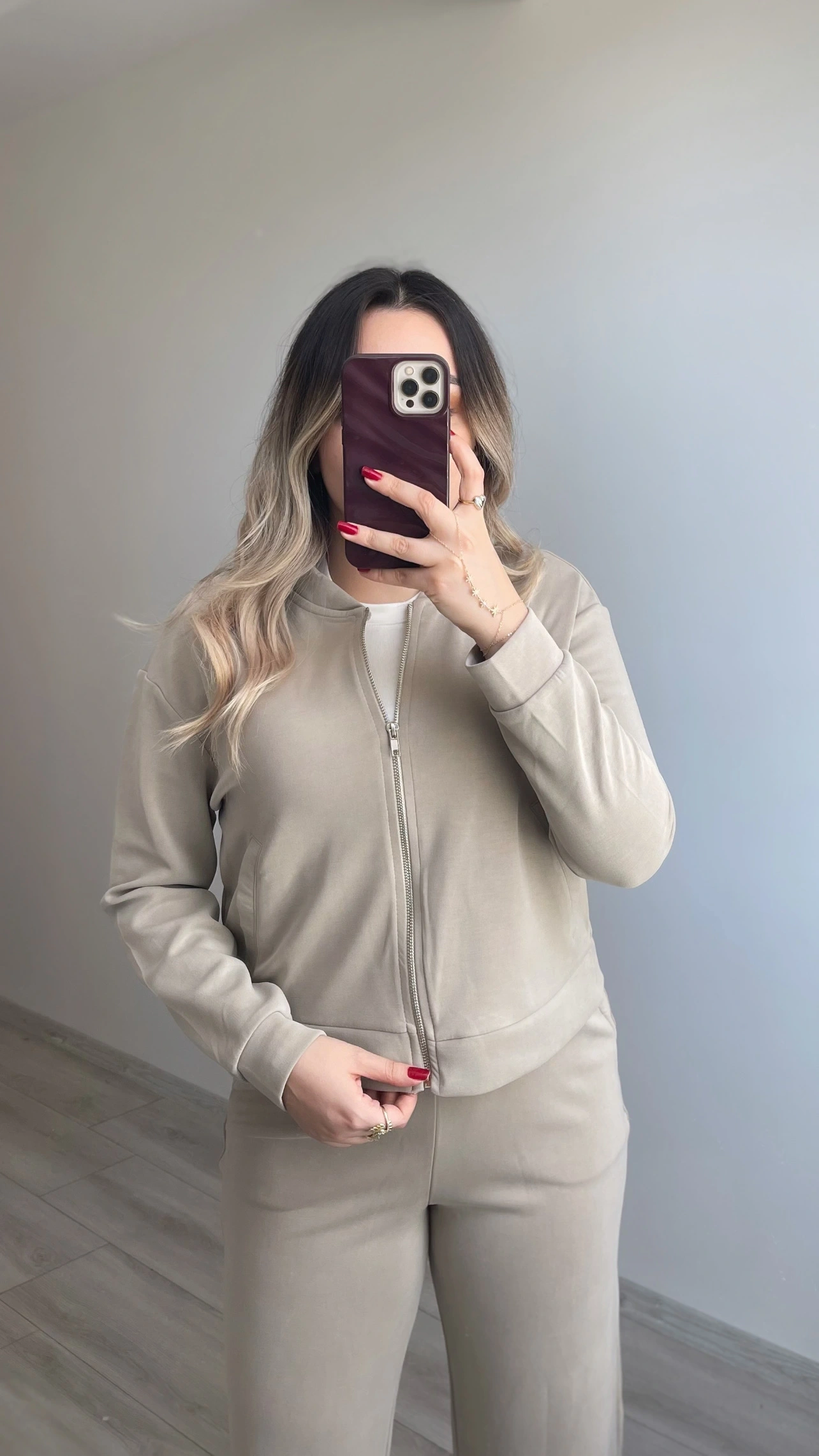 Oysh Bej Bomber Ceketli Eşofman Takımı