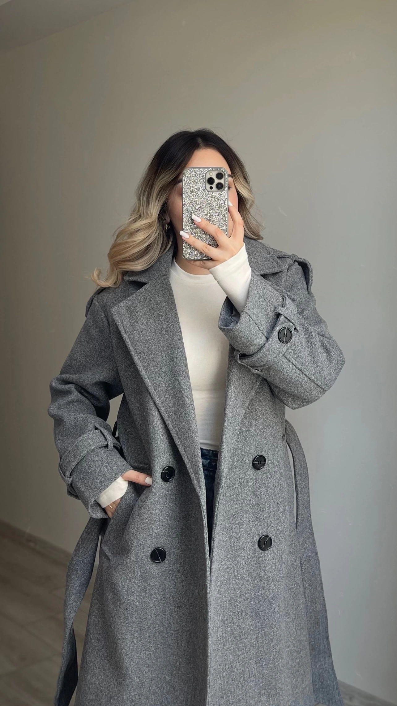 Premium Kaşe Kaban Gri