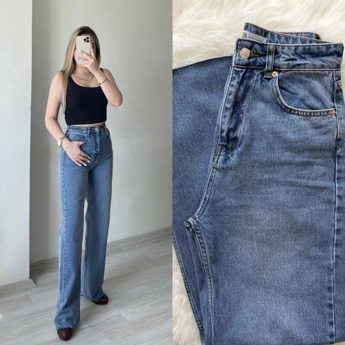 Orta Mavi Wide Leg Jean