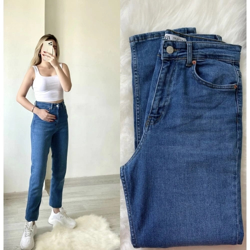 Mavi Likralı Mom Jean Zr