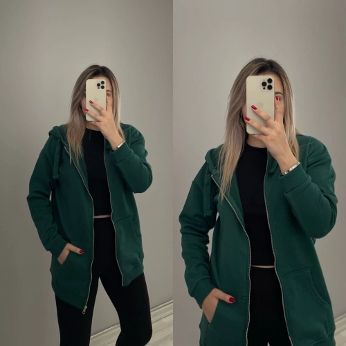 ZR İçi Şardonlu Kapusonlu Yeşil Ceket