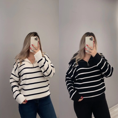 Fermuarlı Çizgili Trikolar