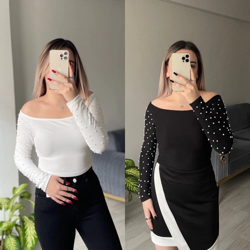 Kolu İnci Detaylı Bluz