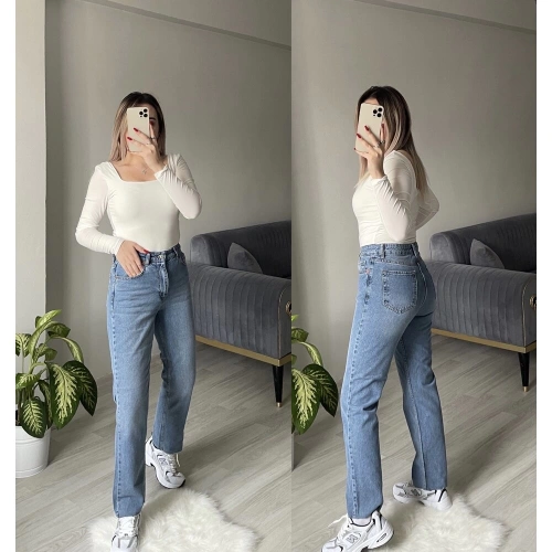 ZR Yıkamalı Mavi Mom Jean