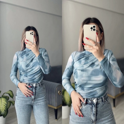 Mavi Batik Desenli Bluz