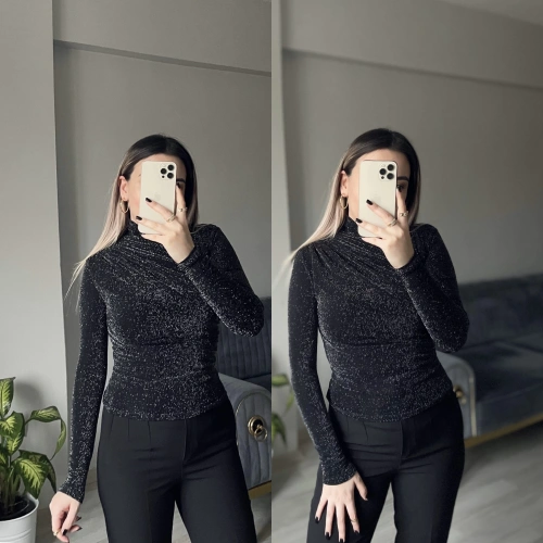 Simli Büzgülü Bluz