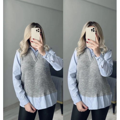 Süveterli Mavi Gömlek