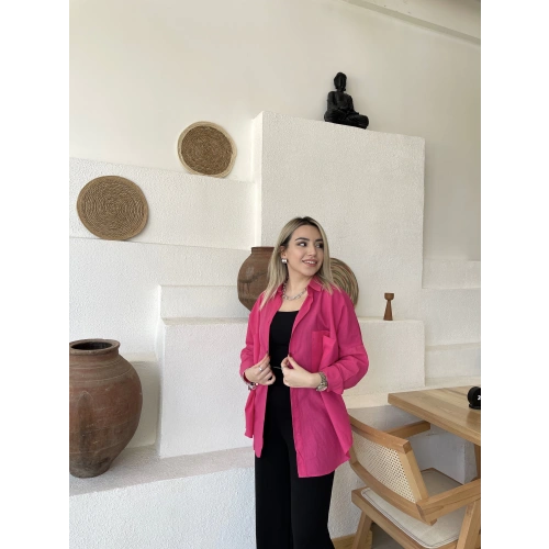 Fuşya Keten Gömlek