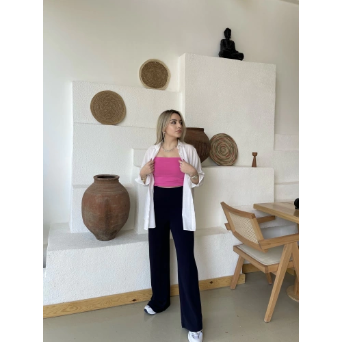 Oysh Modal Kumaş Lacivert Ekstra Yüksek Bel Pantolon