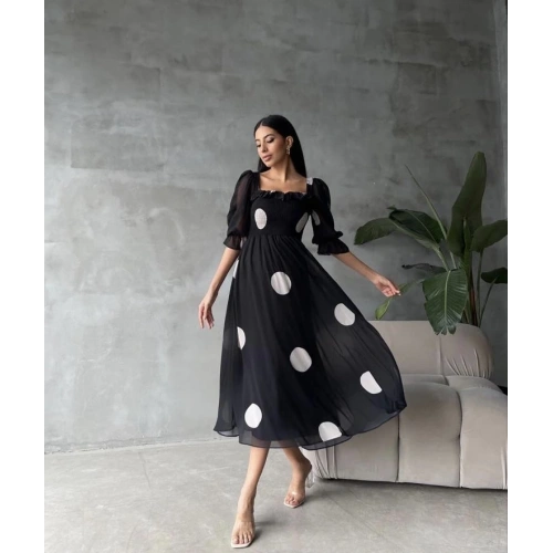 Puantiyeli Şifon Elbise