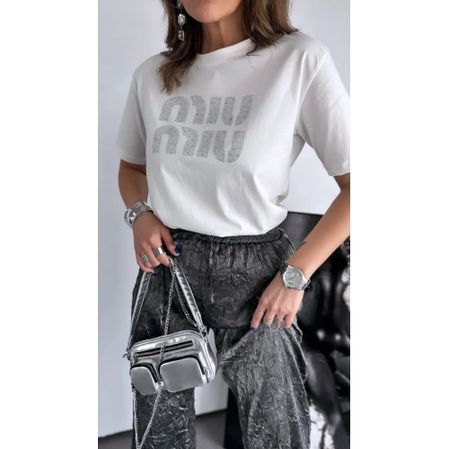 Miu Miu Taşlı Beyaz Tshirt