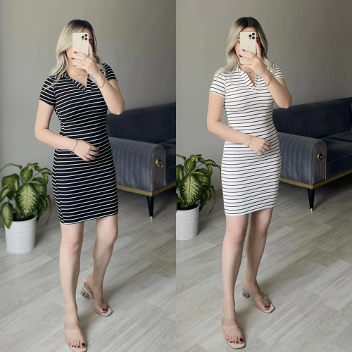 Polo Yaka Çizgili Elbiseler