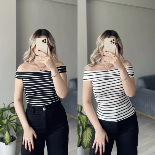 Madonna Yaka Çizgili Bluzler