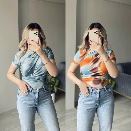 Batik Desenli Büzgülü Bluzler