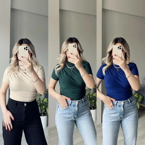 Büzgülü Bluzler Düz Renkler