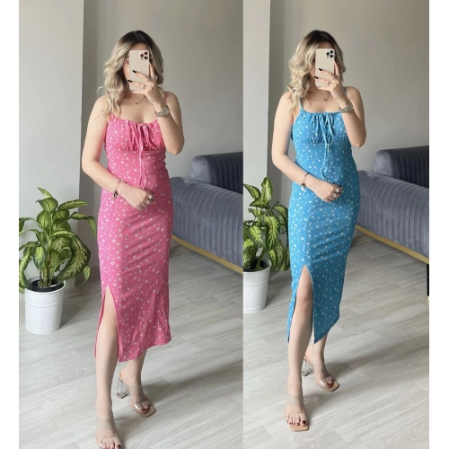 Çıtır Desenli Askılı Elbise