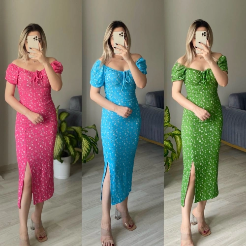 Çıtır Desenli Kısa Kol Elbise