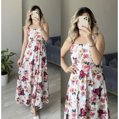 Renkli Çiçek Desenli Elbise