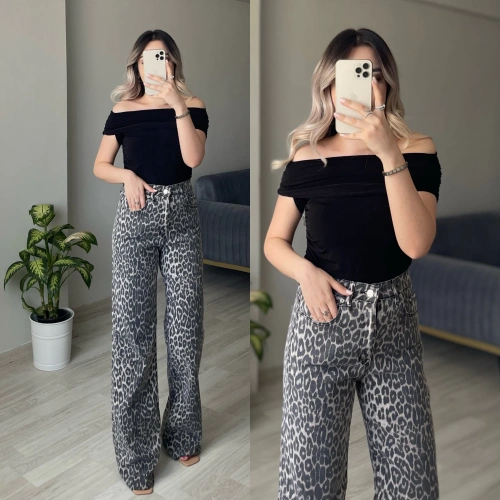 Zra Leopar Desenli Straight Jean