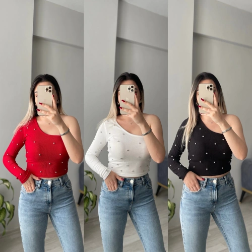 Taş Detaylı Tek Omuz Bluz