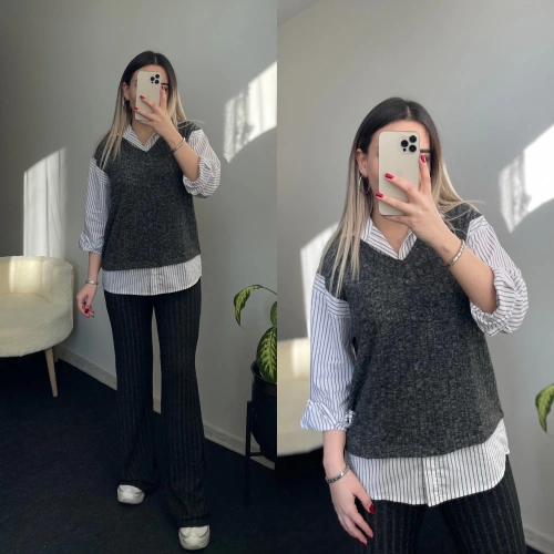 Antrasit Gömlekli Triko Takım