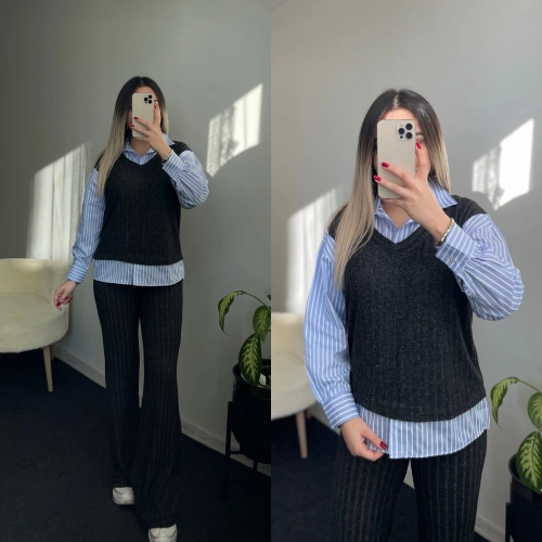 Mavi Gömlekli Triko Takım