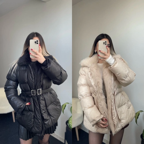 Önü Kürklü Şişme Mont