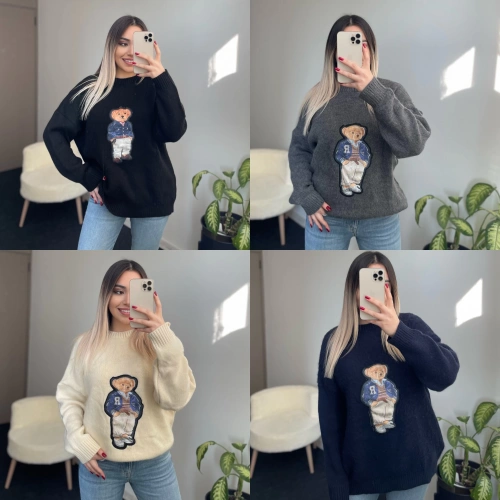 Ayıcık Desenli Triko Kazak