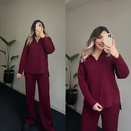 Polo Yaka Bordo Triko Takım