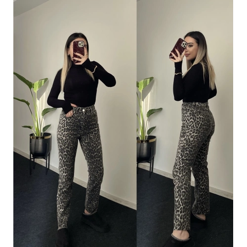 Leopar Desen Likralı Mom Jean