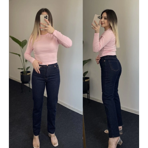 ZR Dark Blue Likralı Mom Fit Jean