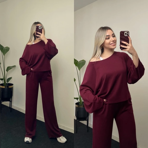 Oysh Omuz Detaylı Modal Takım Bordo