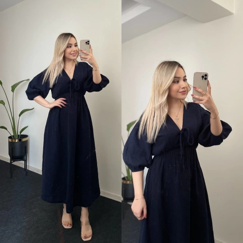 Müslin Elbise Lacivert