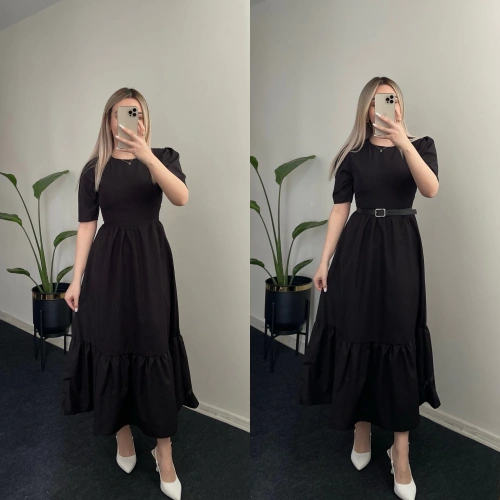 Siyah Poplin Prenses Elbise