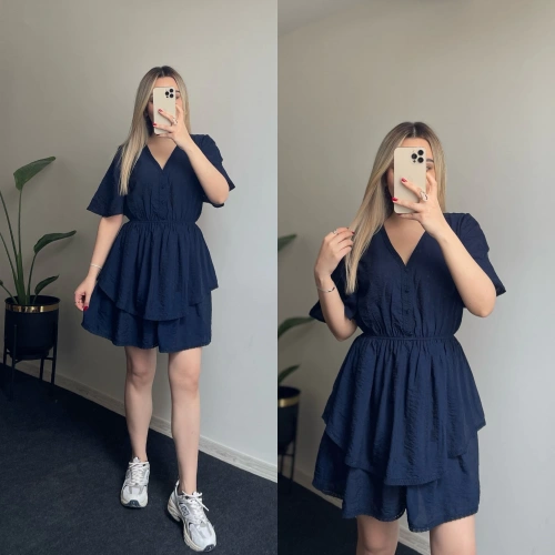 Fırfırlı Lacivert Elbise