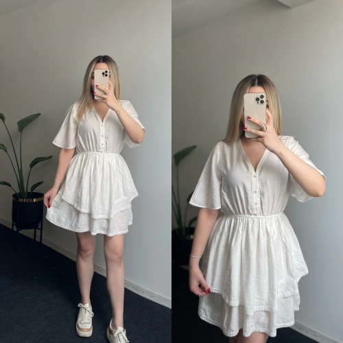 Fırfırlı Beyaz Elbise