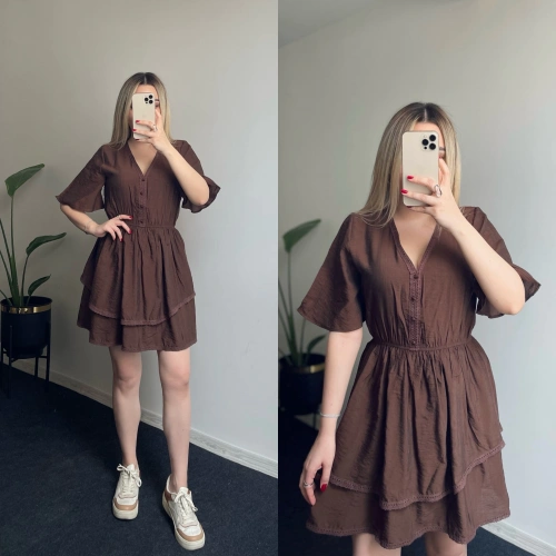 Fırfırlı Acı Kahve Elbise