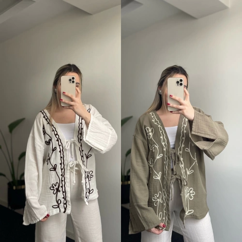 Nakışlı Müslin Kimono