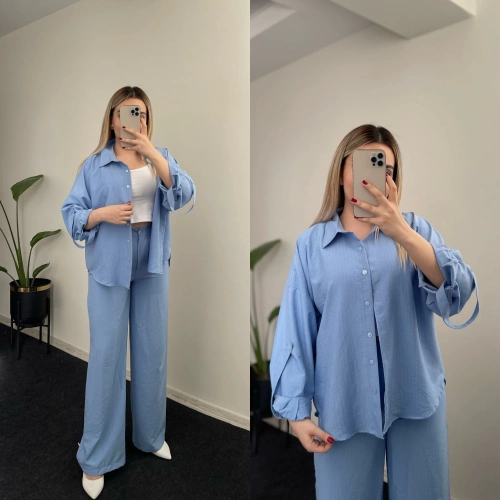 Modal Kumaş Gömlekli Mavi Takım