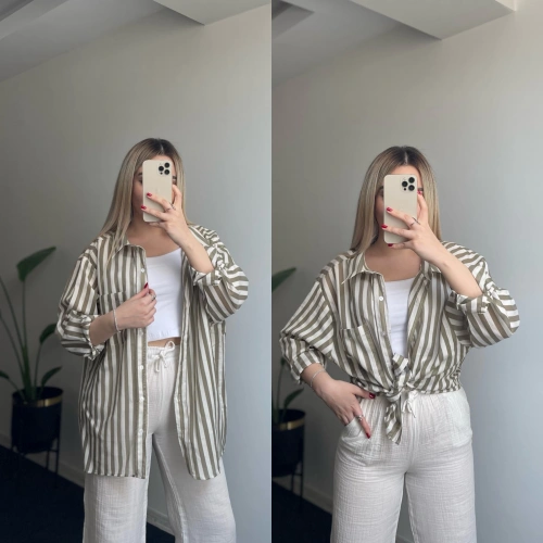 Haki Çizgili Premium Gömlek