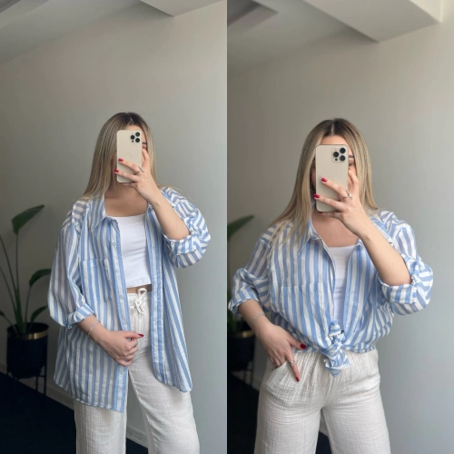 Mavi Çizgili Premium Gömlek