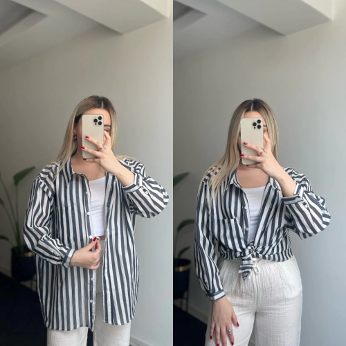 Lacivert Çizgili Premium Gömlek