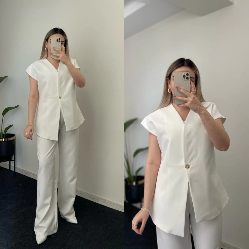 Premium Kalite Yelek Takım Beyaz