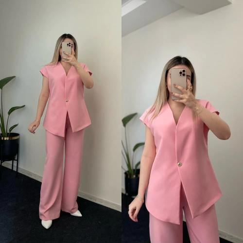 Premium Kalite Yelek Takım Pembe
