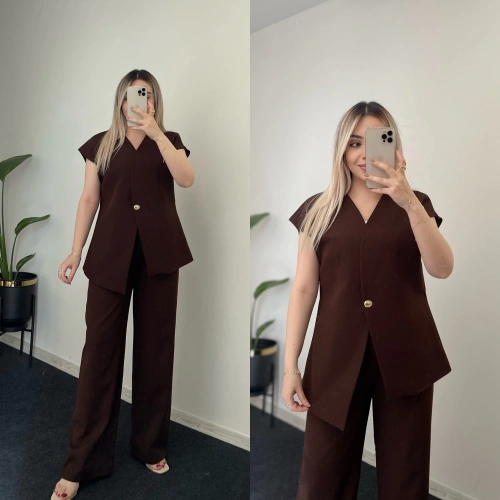 Premium Kalite Yelek Takım Acı Kahve