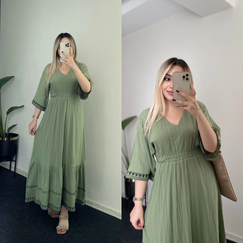 Haki İşleme Detay Müslin Elbise