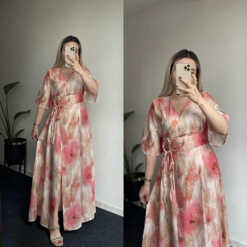 Tensel Kumaş Batik Desen Elbise